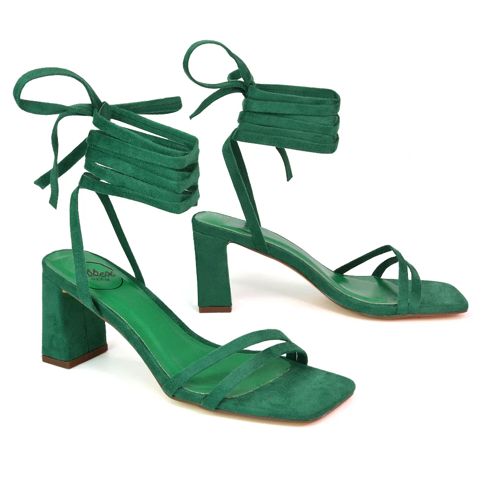 Tanyel Strappy Lace up Faux Suede Mid Block Heel Sandals in Fuchsia - Image 37