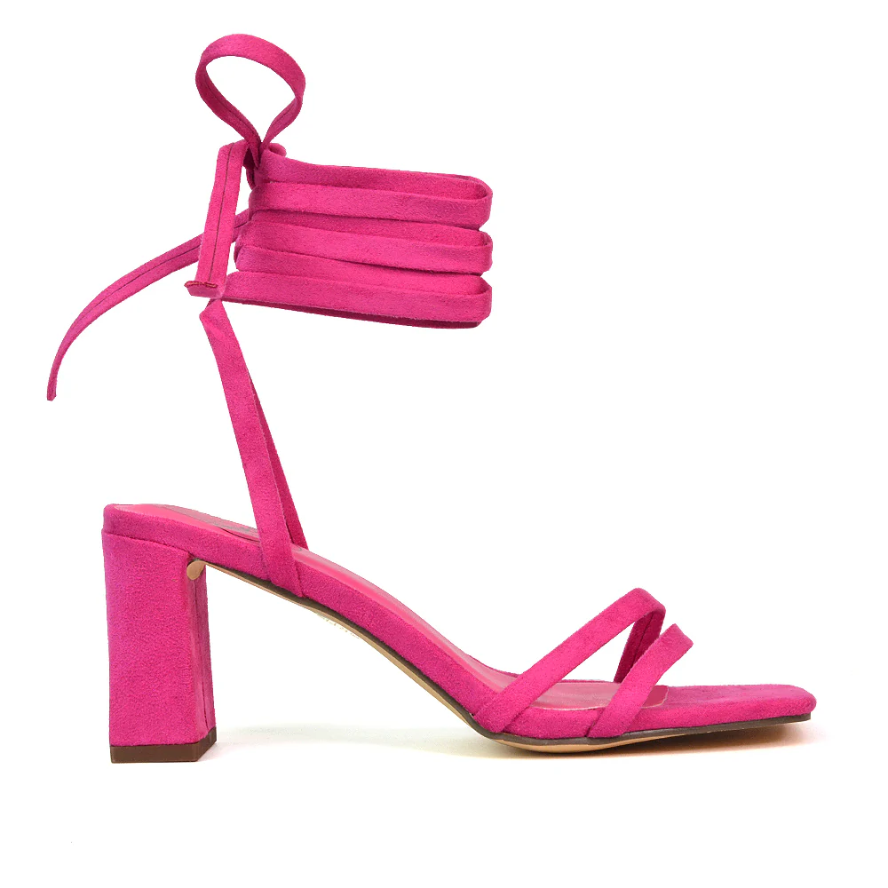 Tanyel Strappy Lace up Faux Suede Mid Block Heel Sandals in Green - Image 69