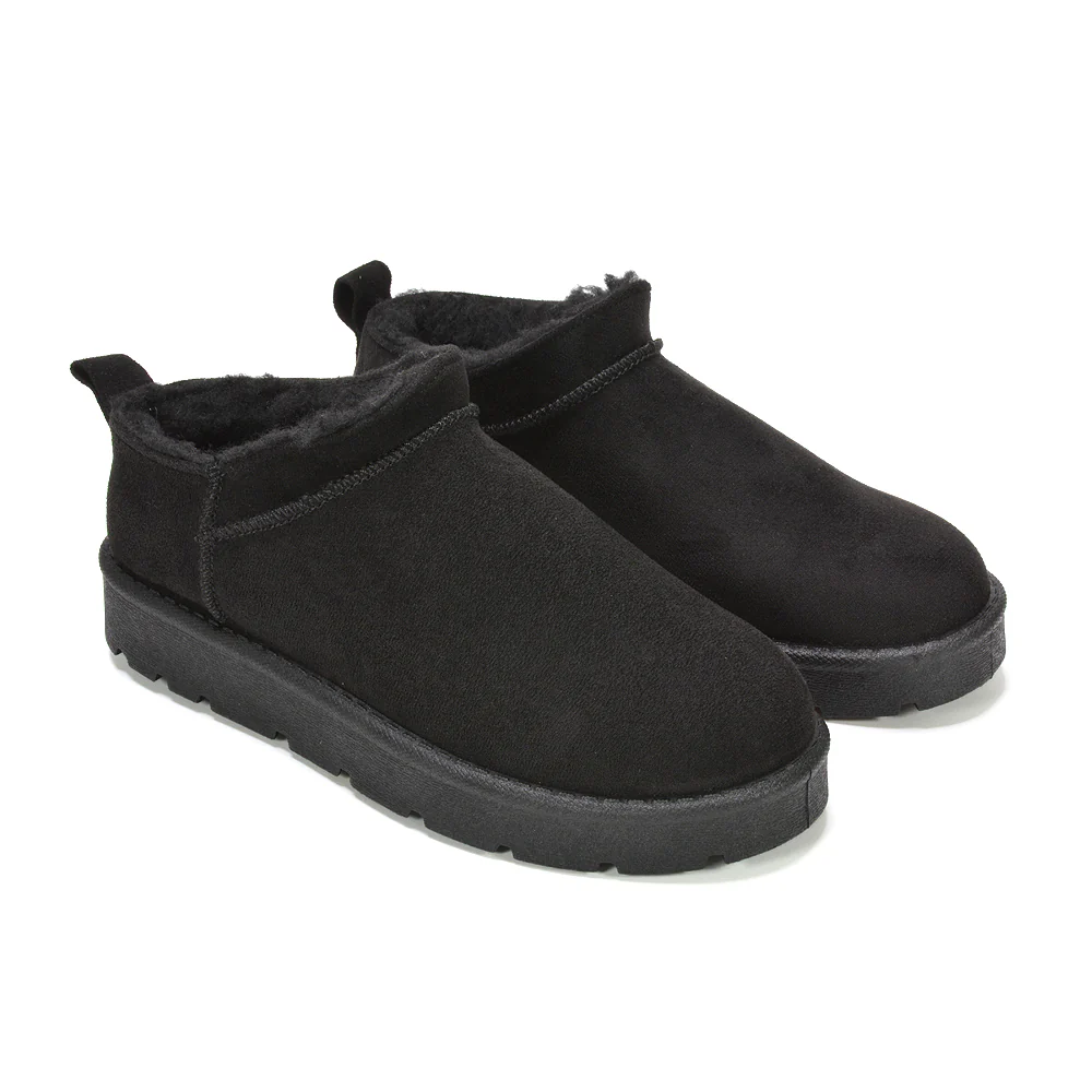 Tayla Flat Ankle Fur Lined Snug Ultra Mini Boots in Black - Image 5