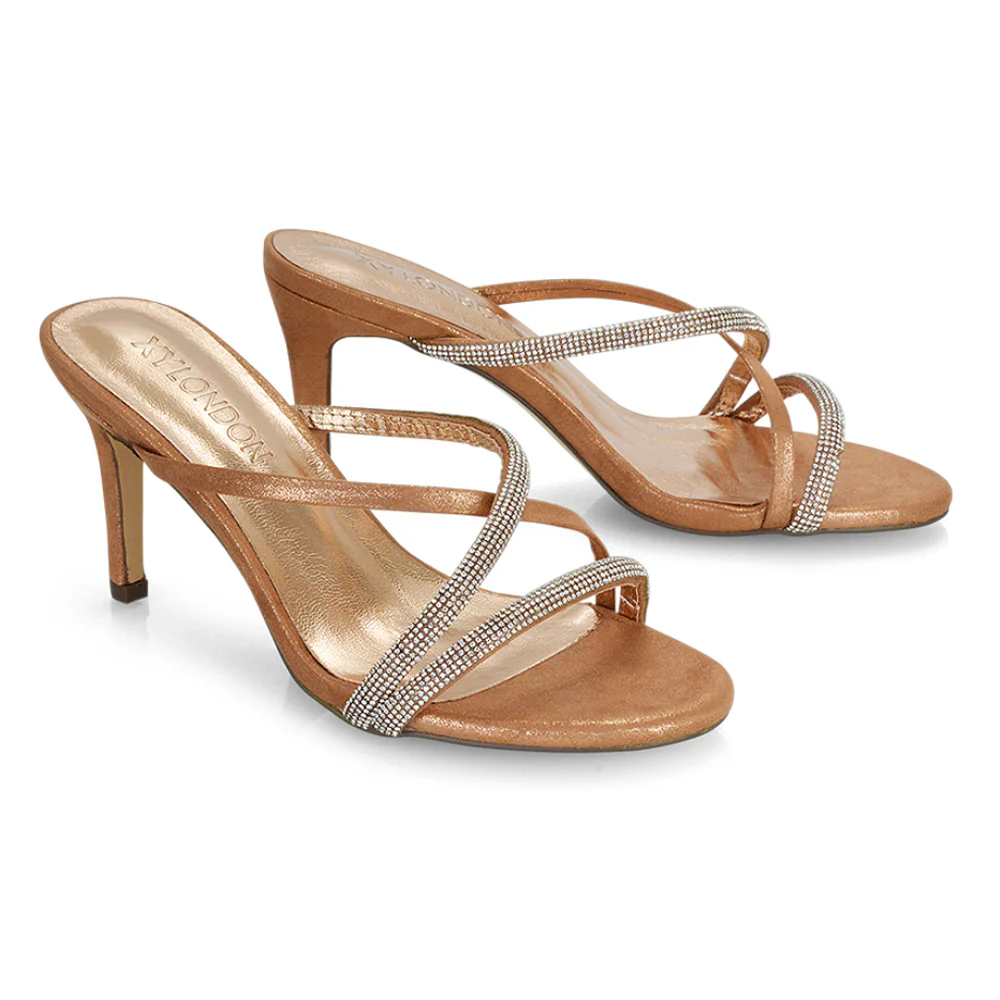 Teddie Diamante Cross Over Strappy Sandal Stiletto High Mule Heels in Black - Image 63