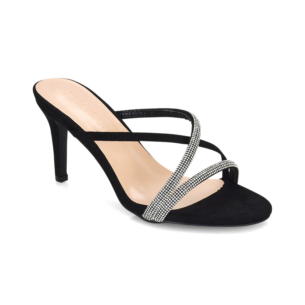 Teddie Diamante Cross Over Strappy Sandal Stiletto High Mule Heels in Rose Gold - Image 72