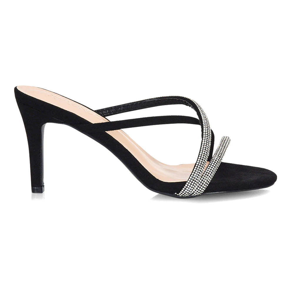 Teddie Diamante Cross Over Strappy Sandal Stiletto High Mule Heels in Rose Gold - Image 91