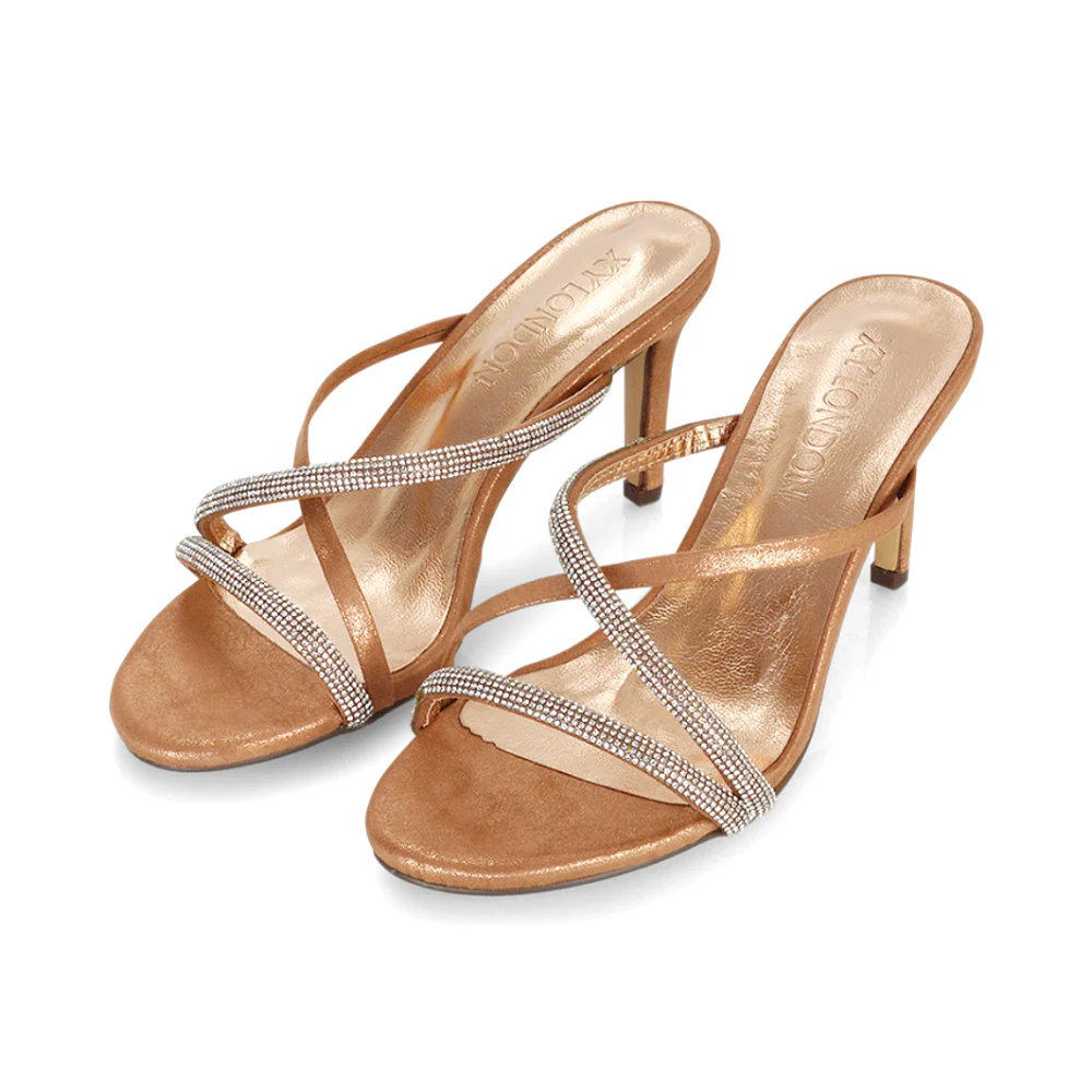 Teddie Diamante Cross Over Strappy Sandal Stiletto High Mule Heels in Silver - Image 49