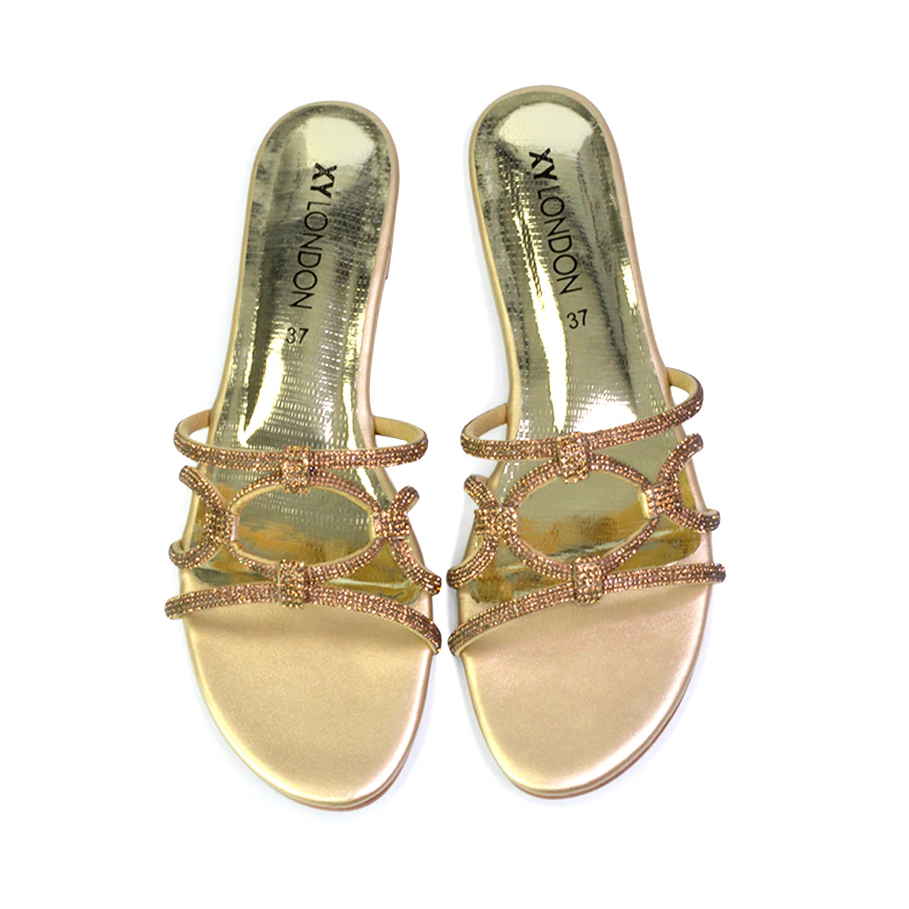 Tiger Slip On Summer Flat Diamante Sandal Statement Sparkly Sliders in Black - Image 116