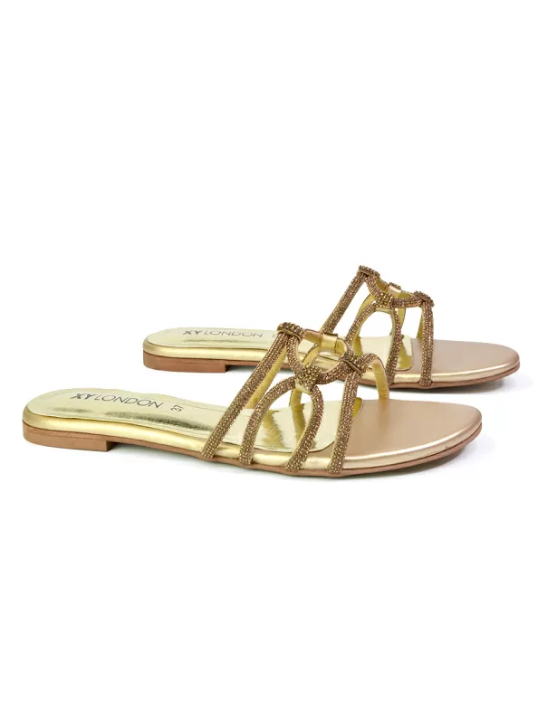Tiger Slip On Summer Flat Diamante Sandal Statement Sparkly Sliders in Black - Image 6