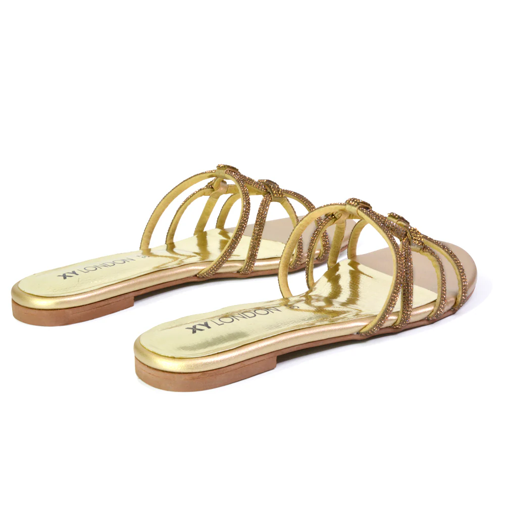Tiger Slip On Summer Flat Diamante Sandal Statement Sparkly Sliders in Multi - Image 109