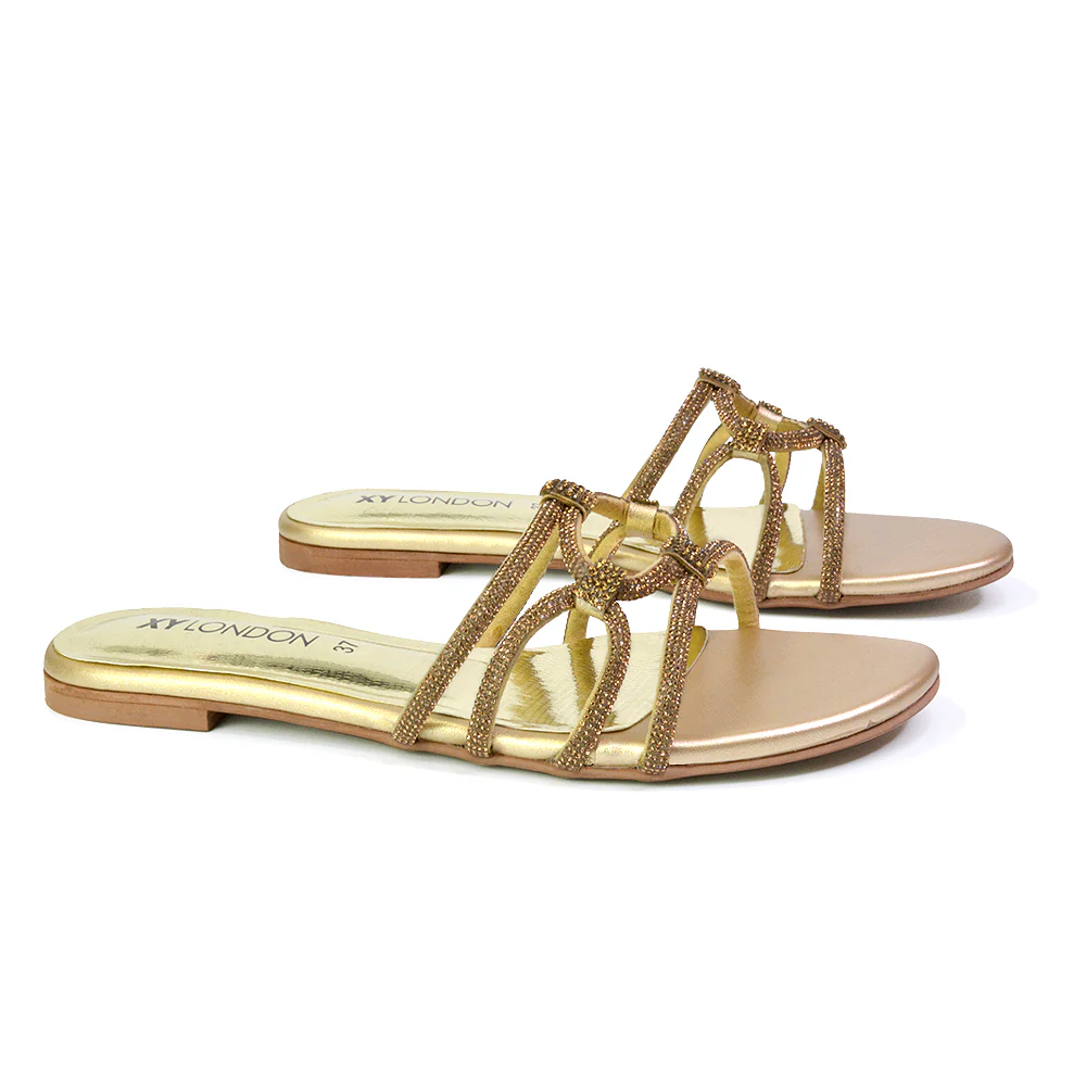 Tiger Slip On Summer Flat Diamante Sandal Statement Sparkly Sliders in Multi - Image 113