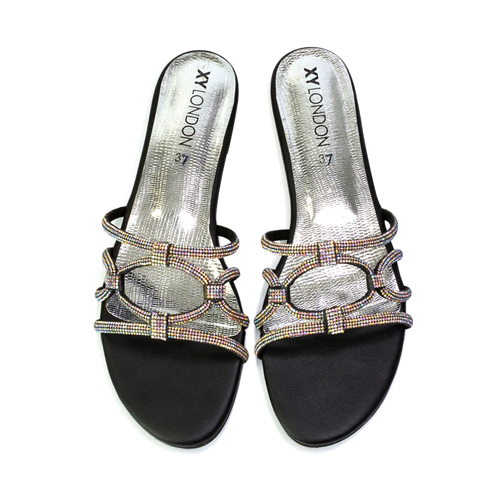 Tiger Slip On Summer Flat Diamante Sandal Statement Sparkly Sliders in Multi - Image 166