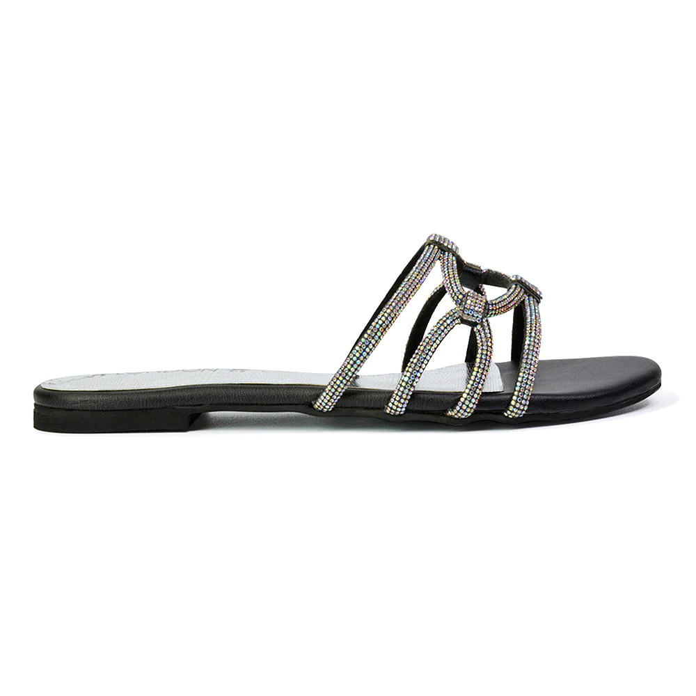 Tiger Slip On Summer Flat Diamante Sandal Statement Sparkly Sliders in Multi - Image 167