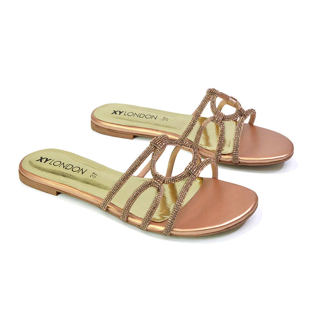 Tiger Slip On Summer Flat Diamante Sandal Statement Sparkly Sliders in Multi - Image 17