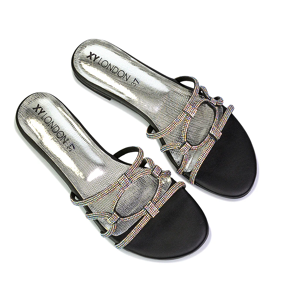 Tiger Slip On Summer Flat Diamante Sandal Statement Sparkly Sliders in Multi - Image 176