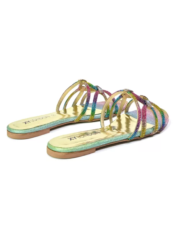 Tiger Slip On Summer Flat Diamante Sandal Statement Sparkly Sliders in Multi - Image 2