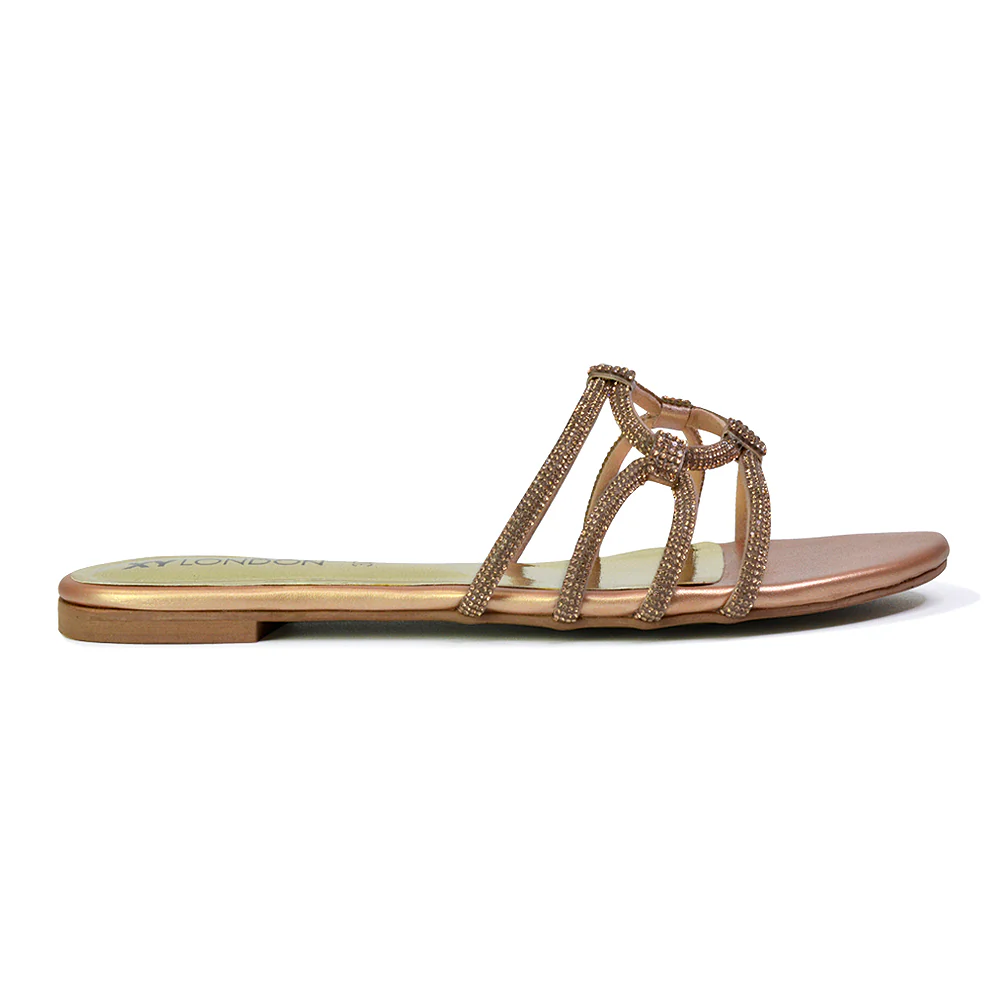 Tiger Slip On Summer Flat Diamante Sandal Statement Sparkly Sliders in Multi - Image 25
