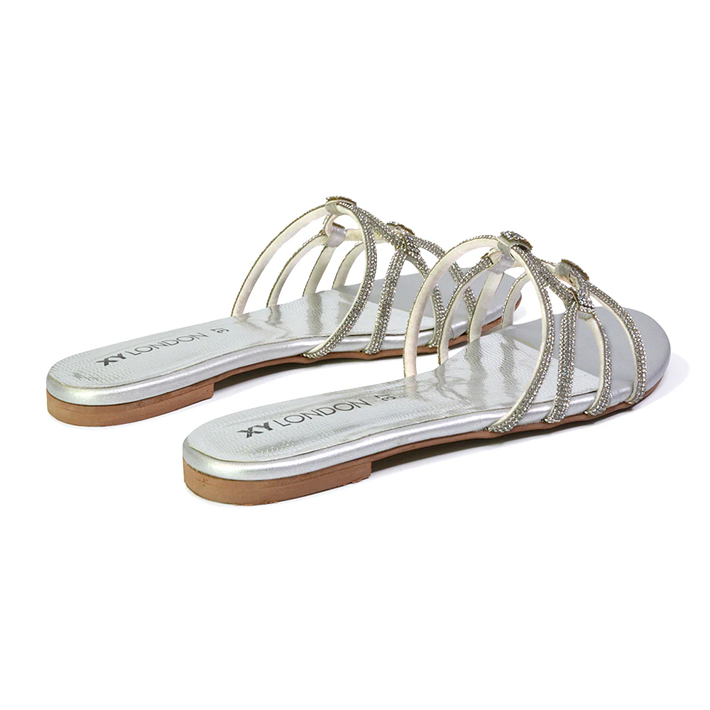 Tiger Slip On Summer Flat Diamante Sandal Statement Sparkly Sliders in Multi - Image 56