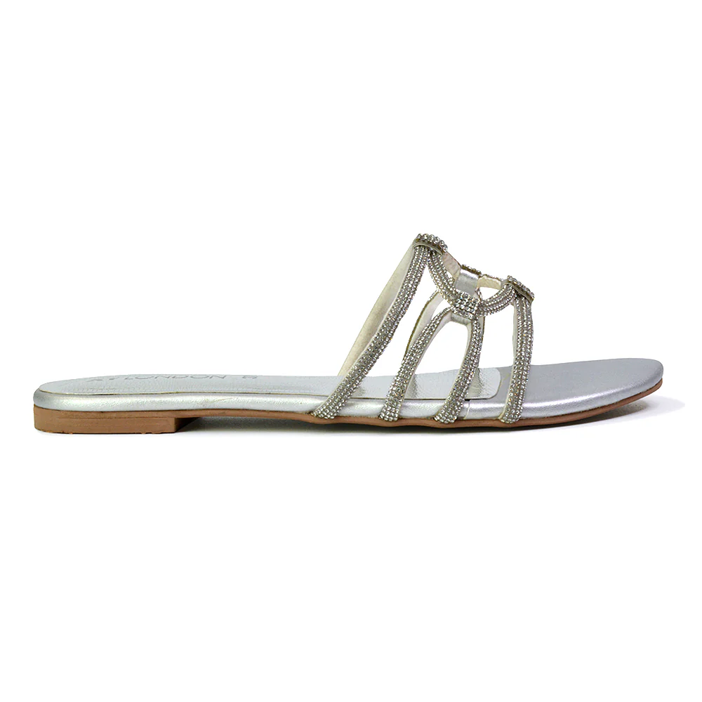 Tiger Slip On Summer Flat Diamante Sandal Statement Sparkly Sliders in Multi - Image 60