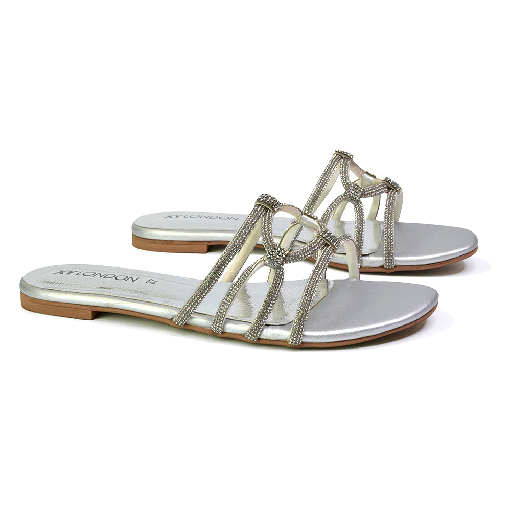 Tiger Slip On Summer Flat Diamante Sandal Statement Sparkly Sliders in Multi - Image 67