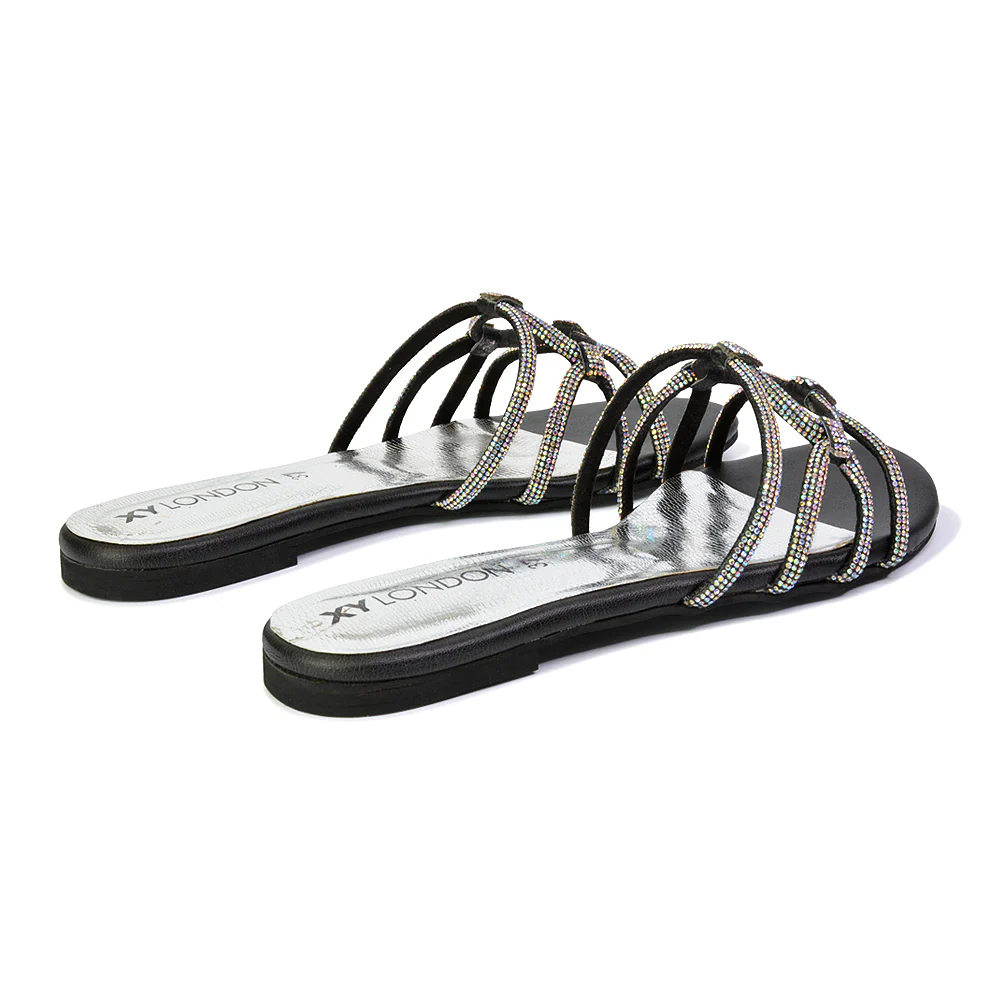 Tiger Slip On Summer Flat Diamante Sandal Statement Sparkly Sliders in Peach - Image 167