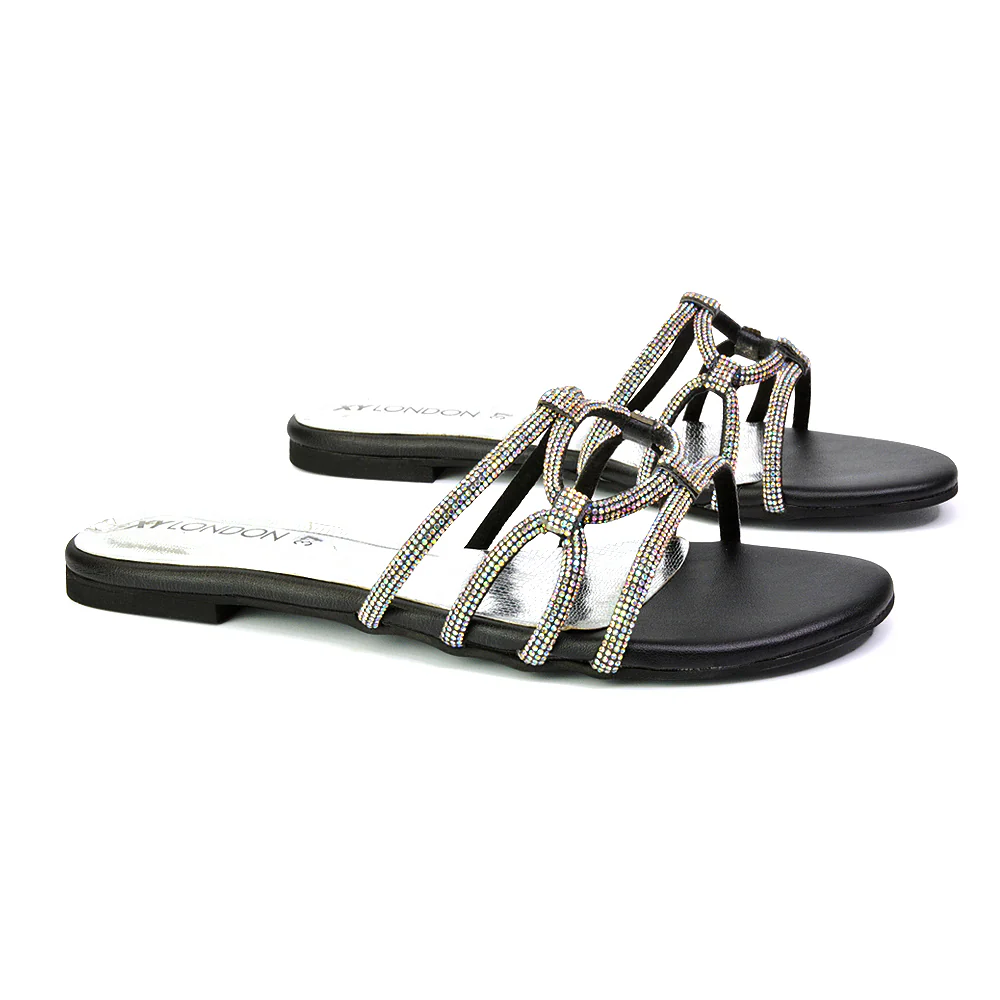 Tiger Slip On Summer Flat Diamante Sandal Statement Sparkly Sliders in Peach - Image 178