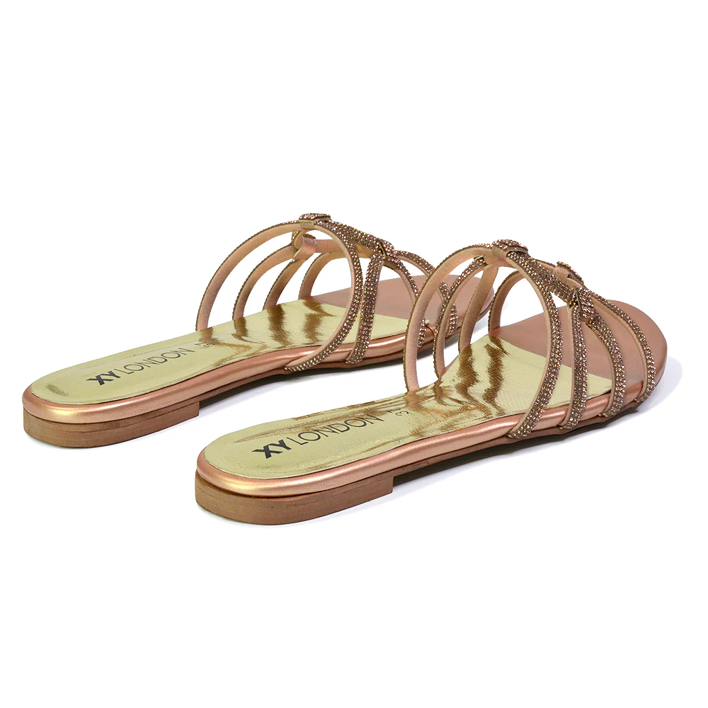 Tiger Slip On Summer Flat Diamante Sandal Statement Sparkly Sliders in Silver - Image 15