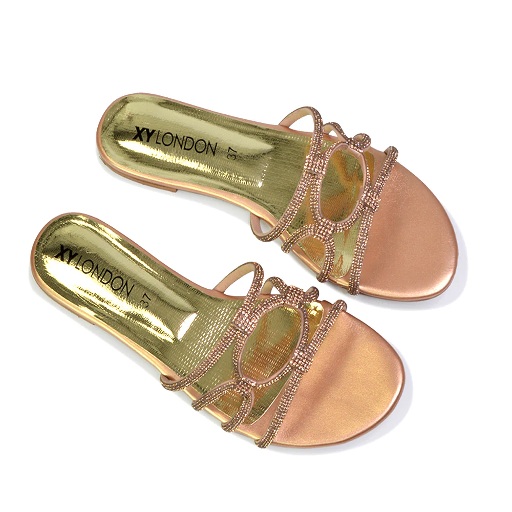 Tiger Slip On Summer Flat Diamante Sandal Statement Sparkly Sliders in Silver - Image 18