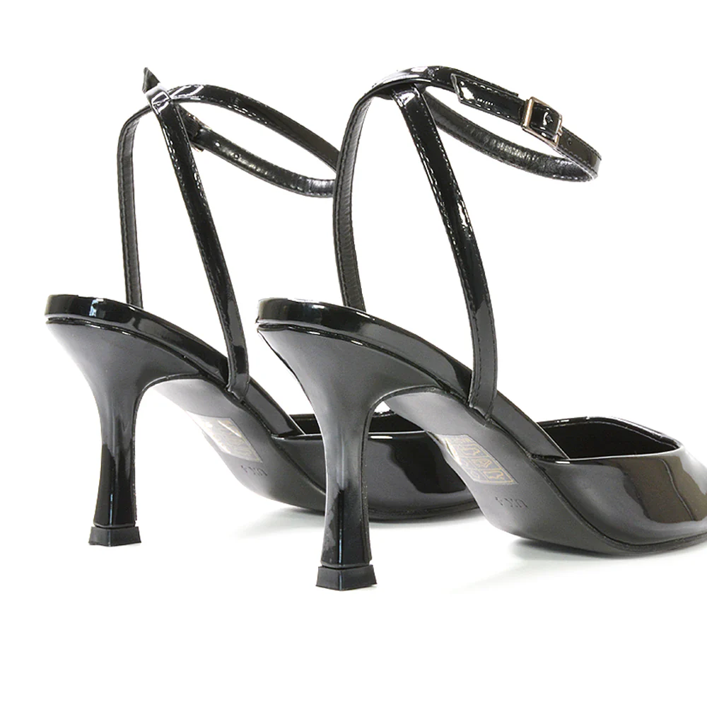 Tori  Point Toe High Heel Stiletto Court Shoes With Ankle Strap in Nude Patent - Image 21