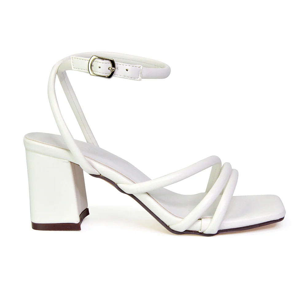 Trixie Square Toe Buckle Up Ankle Strappy Mid Block Heel Sandals in Black - Image 33