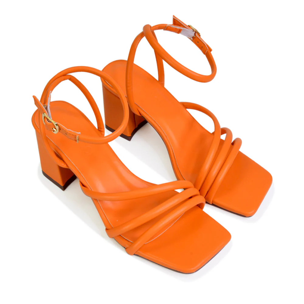 Trixie Square Toe Buckle Up Ankle Strappy Mid Block Heel Sandals in Black - Image 64