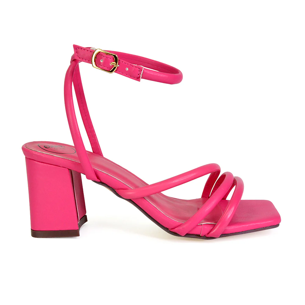 Trixie Square Toe Buckle Up Ankle Strappy Mid Block Heel Sandals in Black - Image 68