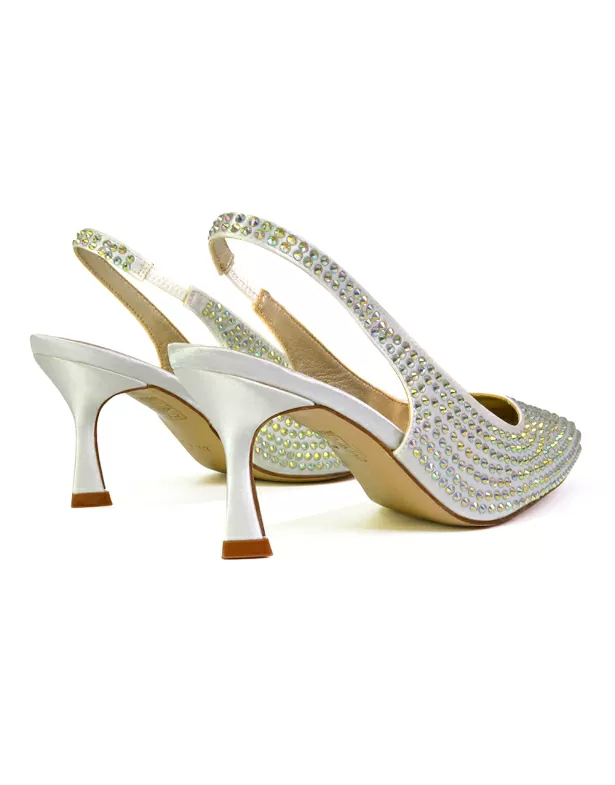 Vaia Pointed Toe Sling Back Diamante Bridal Heels Court Shoes in Ivory - Image 2