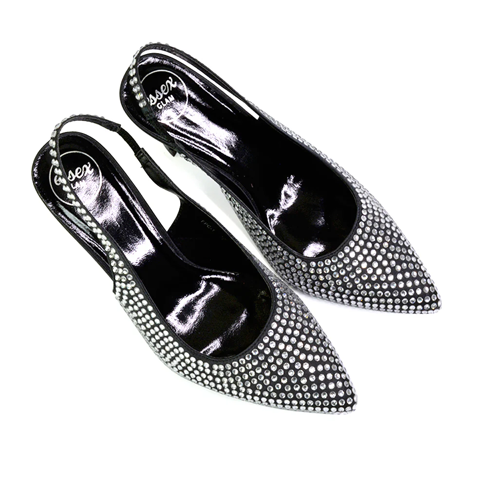 Vaia Pointed Toe Sling Back Diamante Bridal Heels Court Shoes in SIlver - Image 73