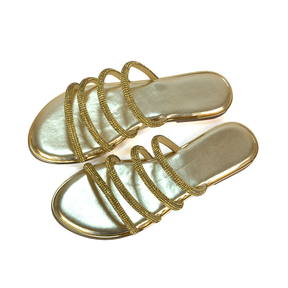 Valentina Slip On Diamante Strappy Rhinestone Flat Sandals in Silver - Image 9