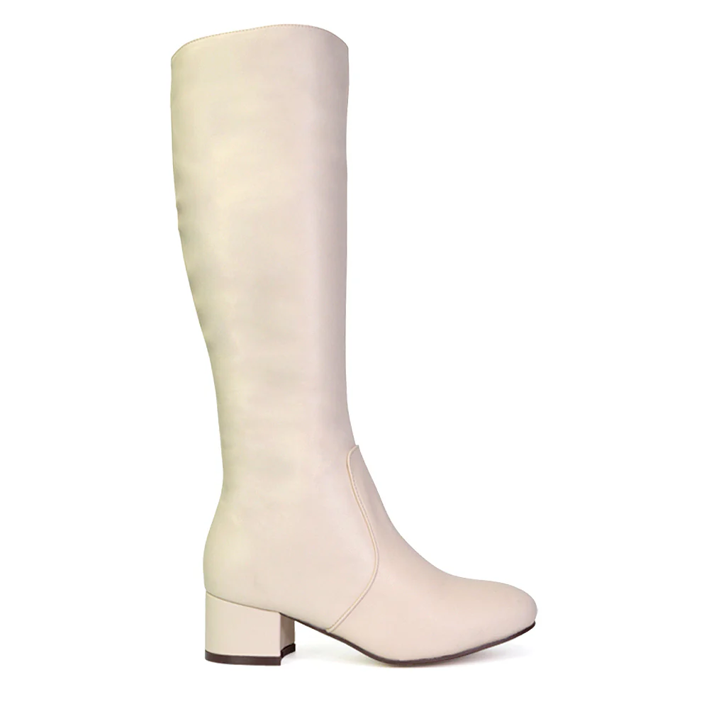 Valeria Long Western Zip Up Knee High Boots With Mid Block High Heel In Black - Image 14