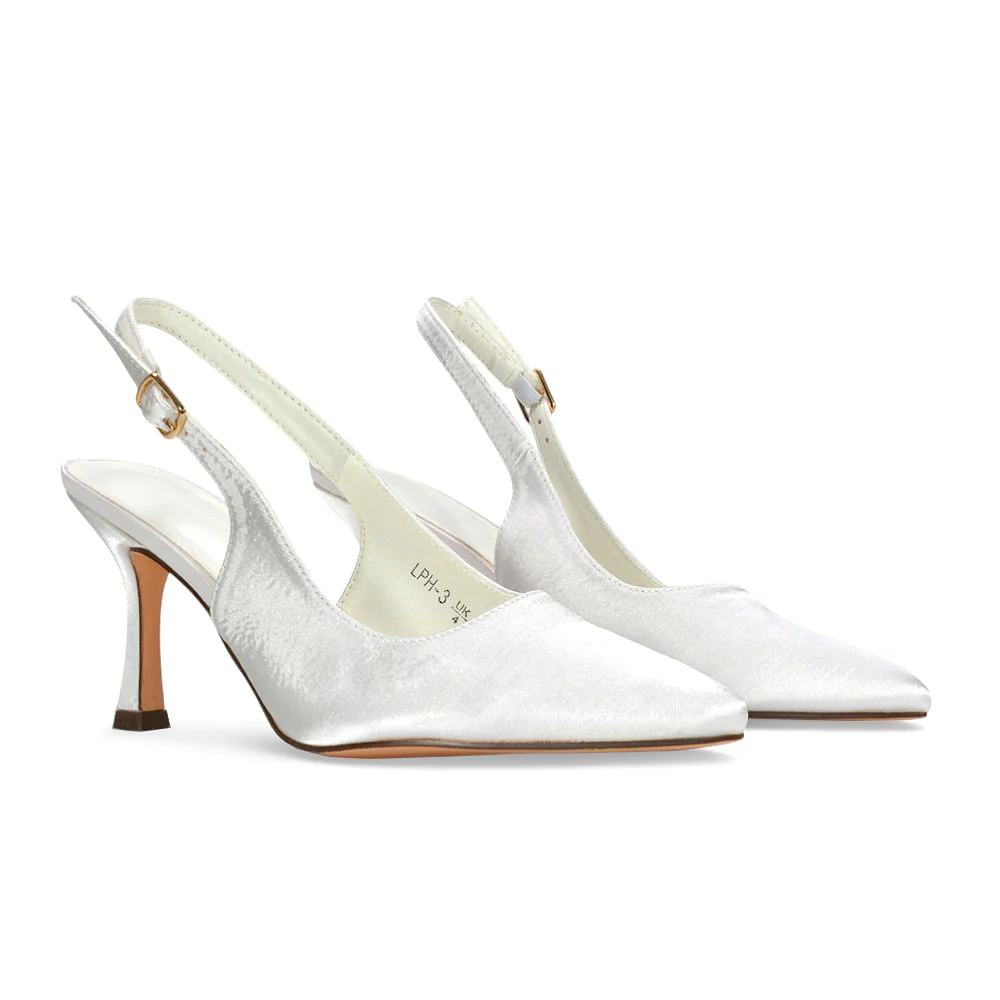 Valerie Stiletto High Heel Closed Toe Slingback Bridal Court Shoes in Ivory Satin - Image 4