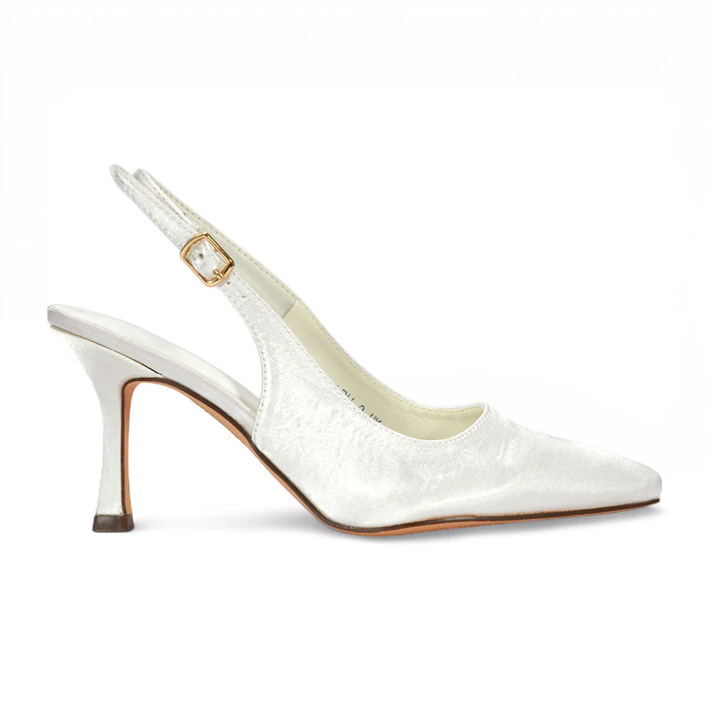 Valerie Stiletto High Heel Closed Toe Slingback Bridal Court Shoes in Ivory Satin - Image 6