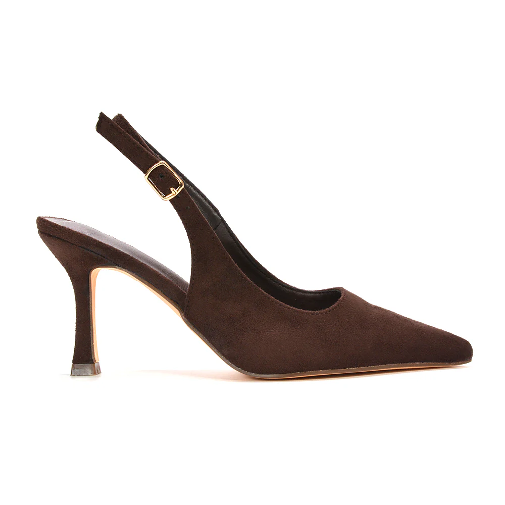 Valerie Stiletto High Heel Closed Toe Slingback Court Shoes in Brown Faux Suede - Image 2