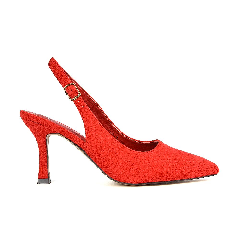 Valerie Stiletto High Heel Closed Toe Slingback Court Shoes in Navy Faux Suede - Image 27