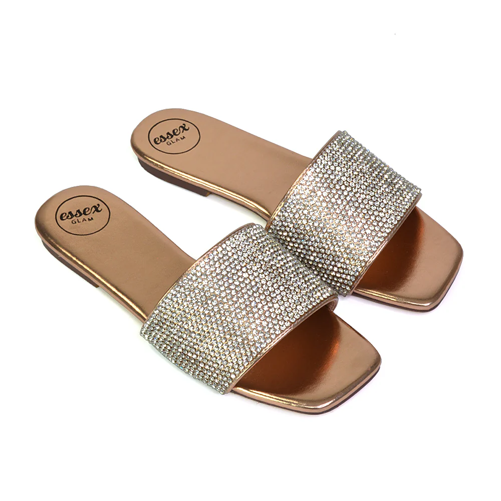 Vanity Flat Diamante Gem Crystal Sandals with a Square Toe in Fuchsia - Image 72