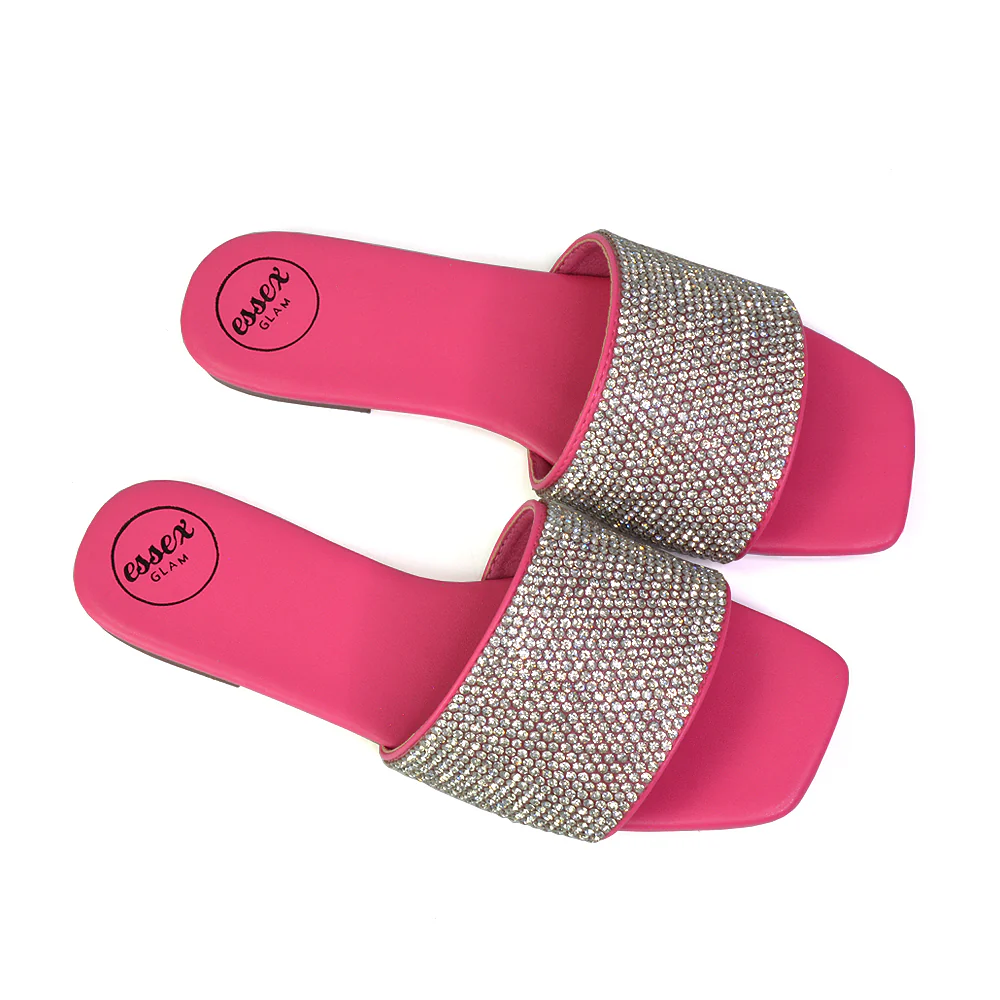 Vanity Flat Diamante Gem Crystal Sandals with a Square Toe in Silver - Image 11