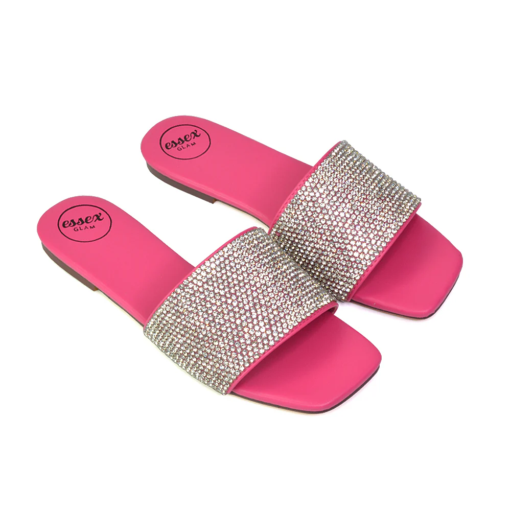 Vanity Flat Diamante Gem Crystal Sandals with a Square Toe in Silver - Image 12