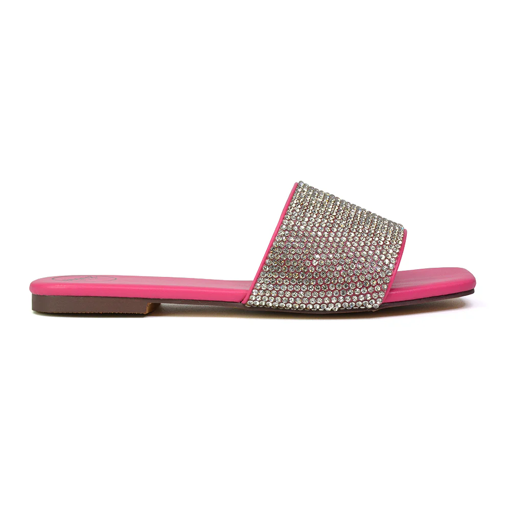 Vanity Flat Diamante Gem Crystal Sandals with a Square Toe in Silver - Image 22