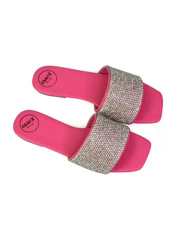 Vanity Flat Diamante Gem Crystal Sandals with a Square Toe in Silver - Image 4