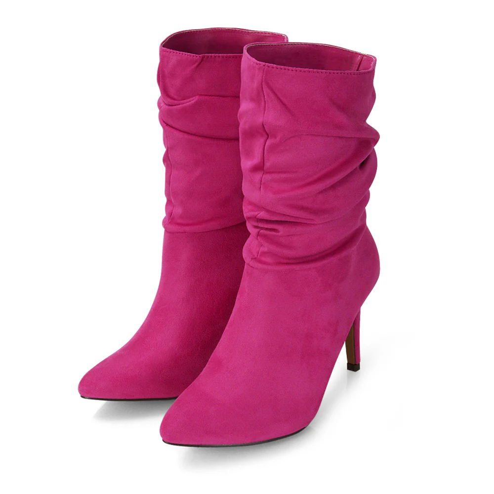 Velma Ruched Pointed Toe Stiletto High Heeled Ankle Boots in Black PU - Image 104