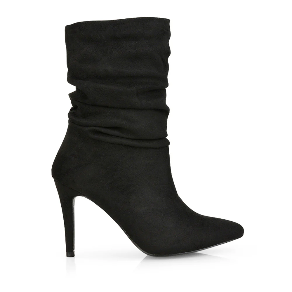 Velma Ruched Pointed Toe Stiletto High Heeled Ankle Boots in Black PU - Image 168