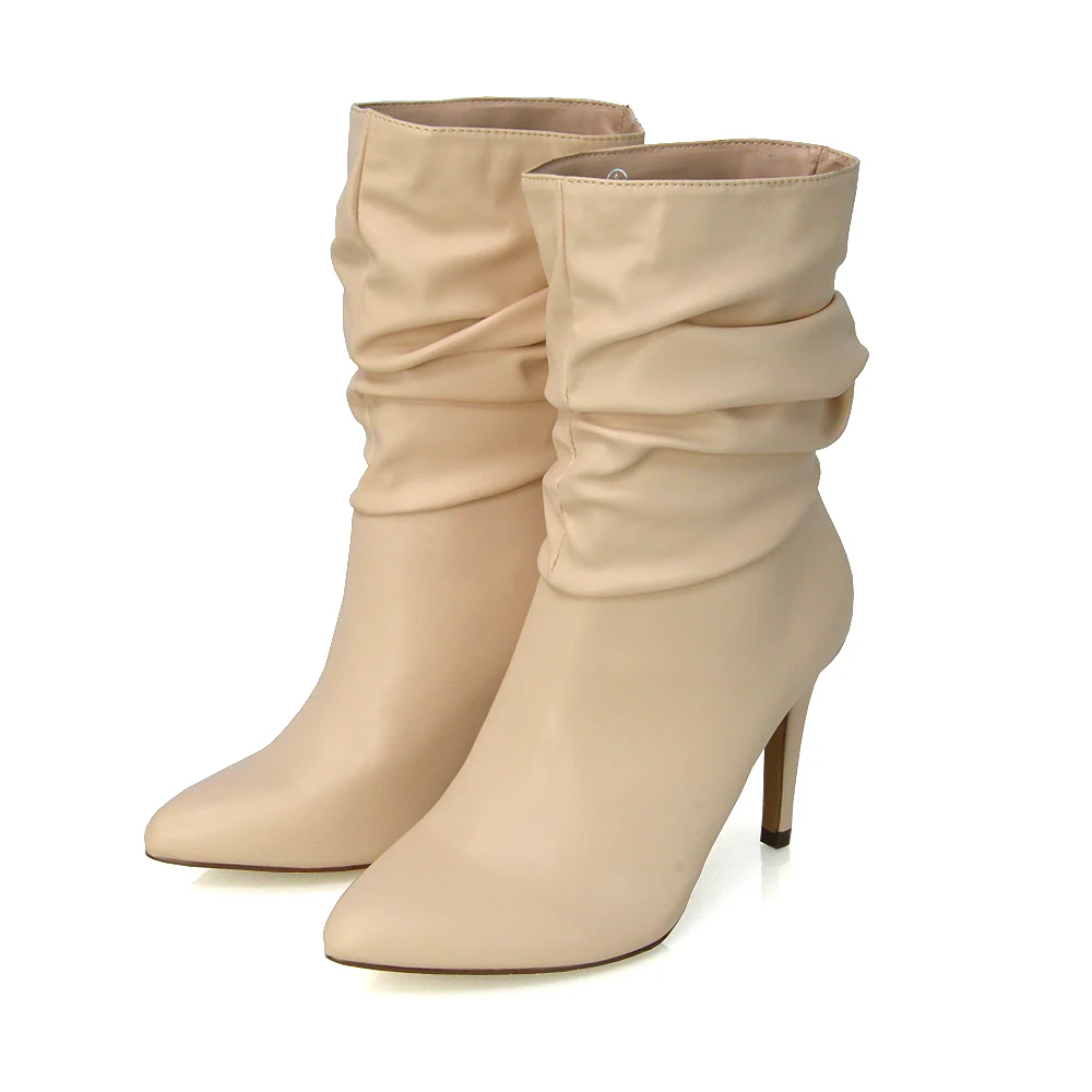 Velma Ruched Pointed Toe Stiletto High Heeled Ankle Boots in Pine Green Faux Suede - Image 149