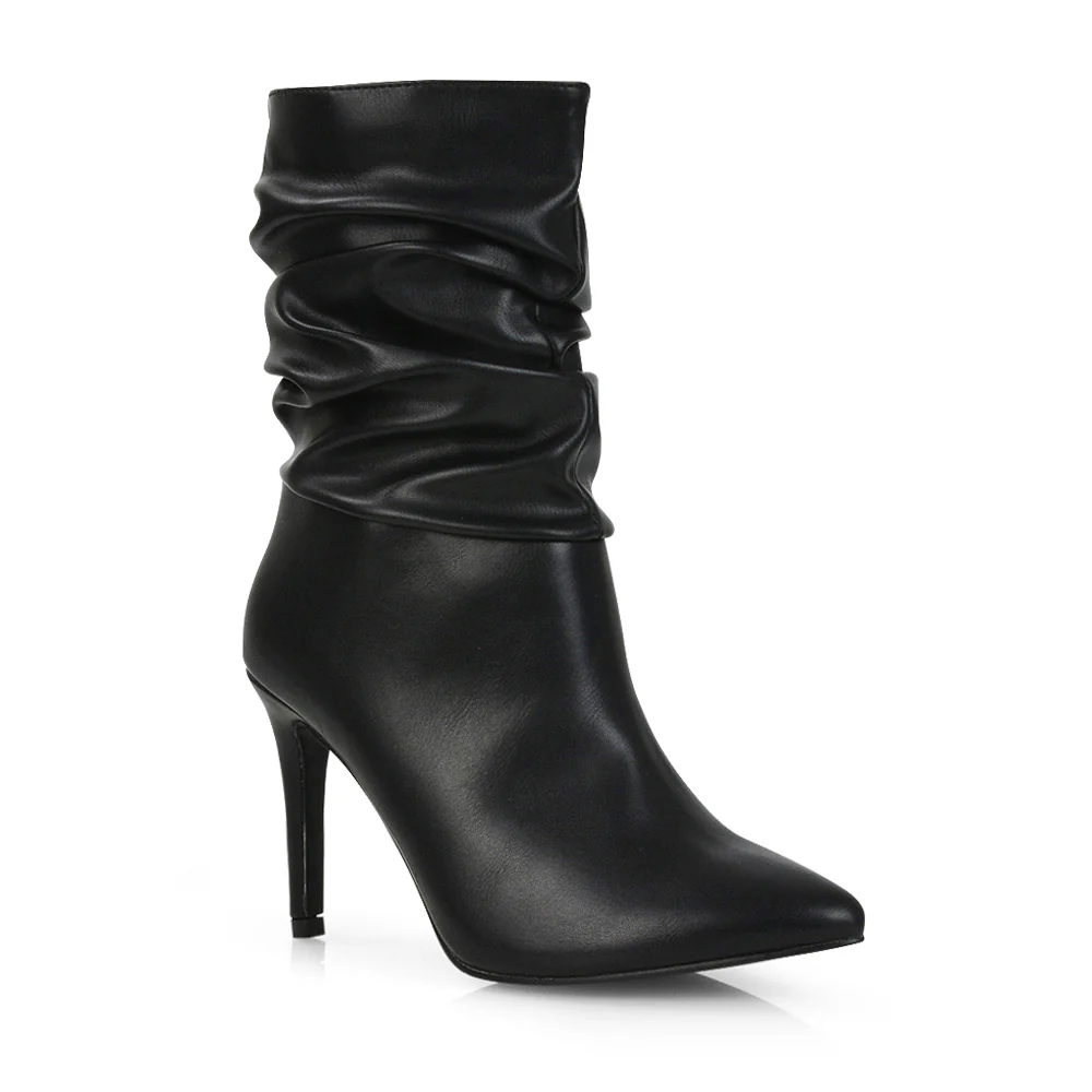 Velma Ruched Pointed Toe Stiletto High Heeled Ankle Boots in Pine Green Faux Suede - Image 17