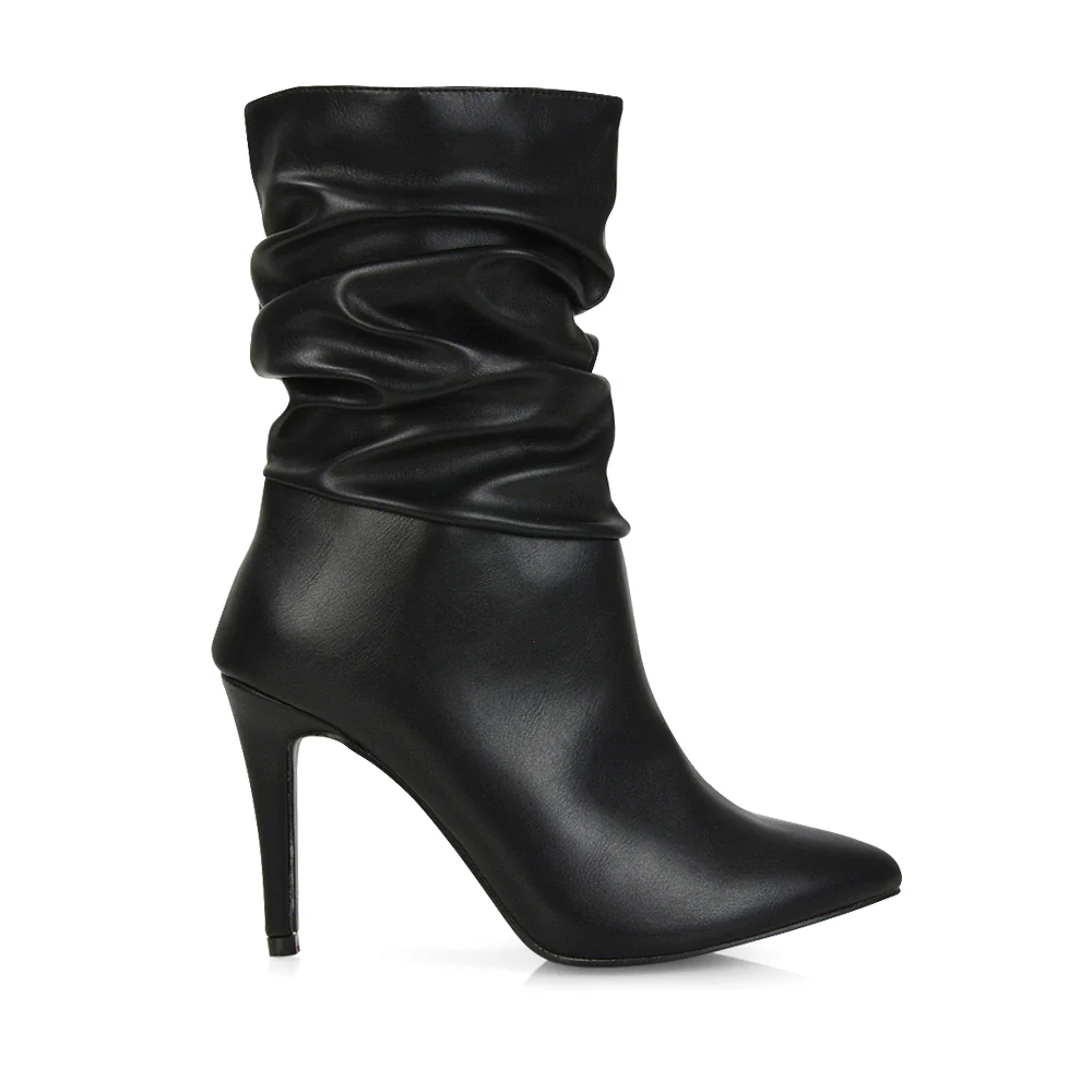 Velma Ruched Pointed Toe Stiletto High Heeled Ankle Boots in Pine Green Faux Suede - Image 33
