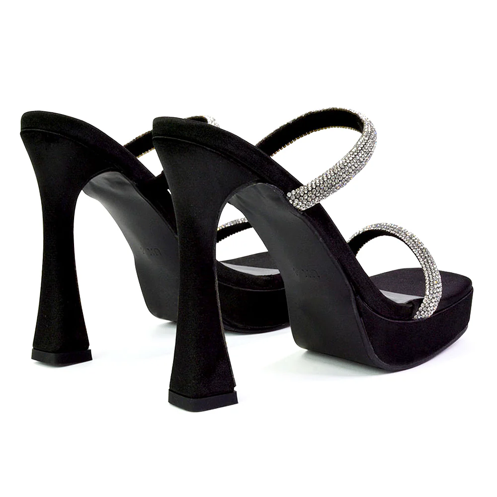 Verony Diamante Strappy Square Toe Platform High Heel Mule Sandals in Black - Image 87