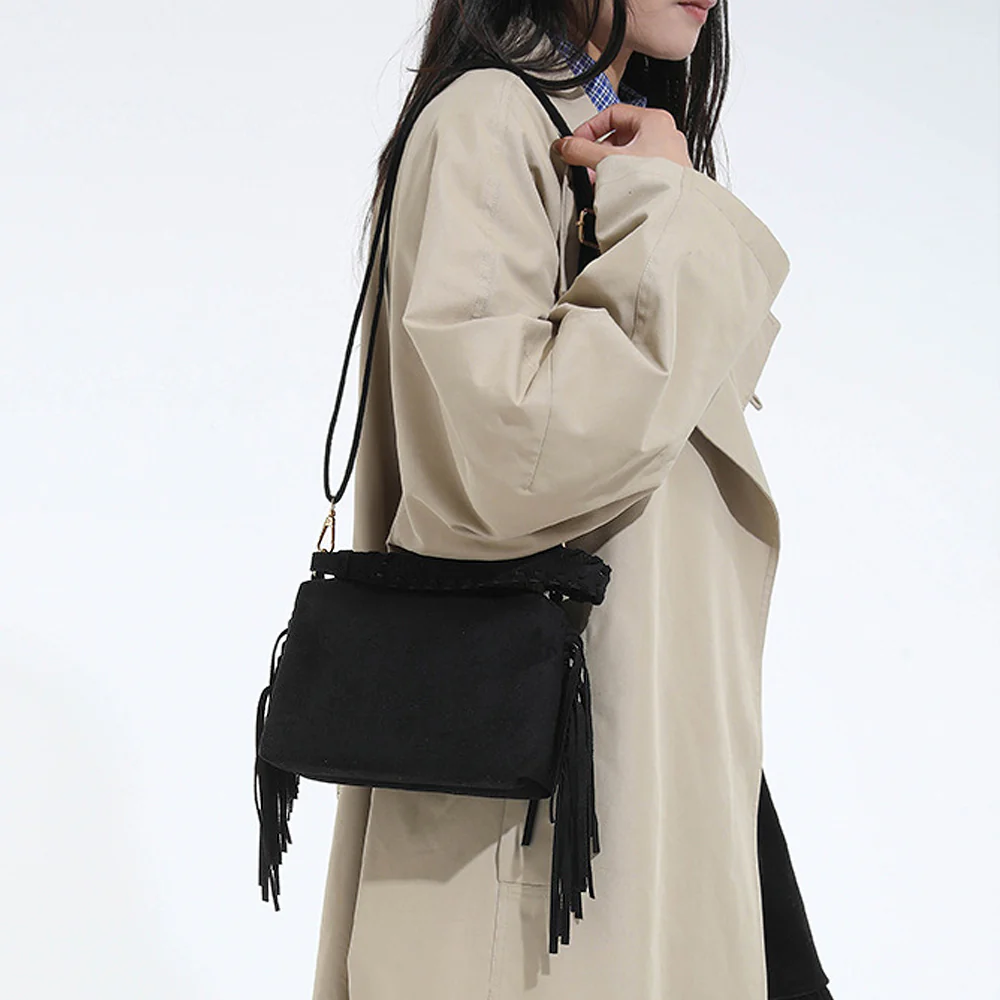 Vivienne Western Fringe Side Tassel Crossbody Bag With Shoulder Strap in Beige - Image 11