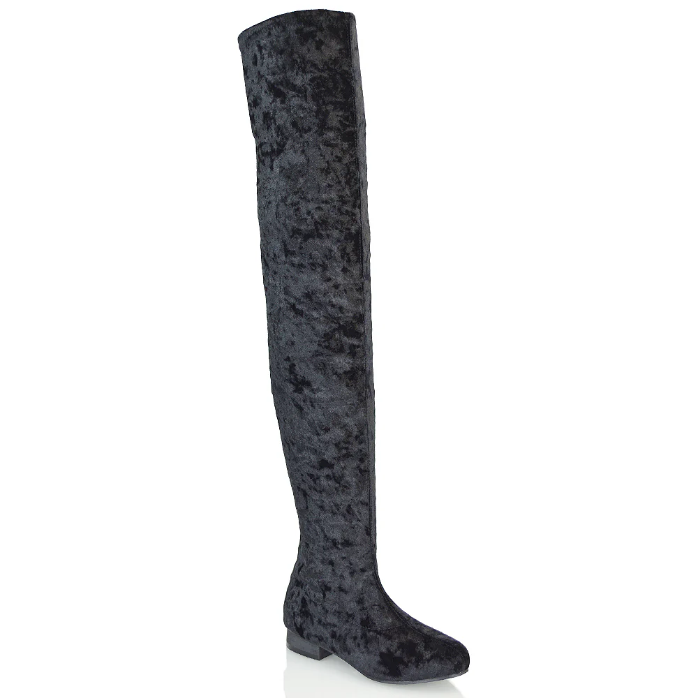 WILLOW FLAT RIDING FAUX SUEDE THIGH KNEE HIGH BOOTS IN BLACK - Image 12