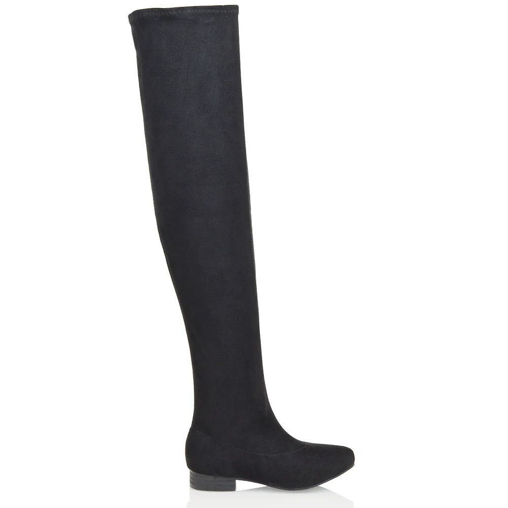 WILLOW FLAT RIDING FAUX SUEDE THIGH KNEE HIGH BOOTS IN BLACK - Image 13
